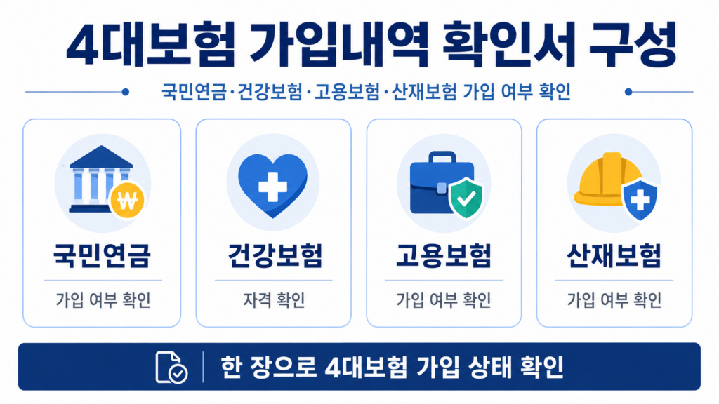 국민연금 건강보험 고용보험 산재보험 가입내역 확인서 구성