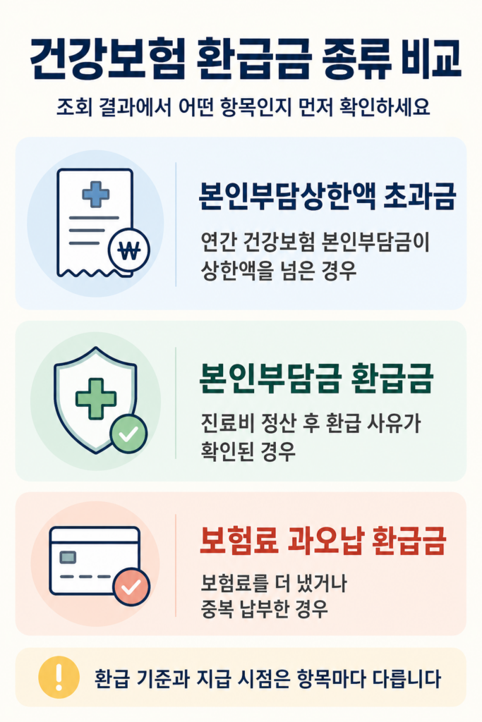 국민건강보험 환급금 종류별 본인부담상한액 초과금과 과오납 환급금 비교