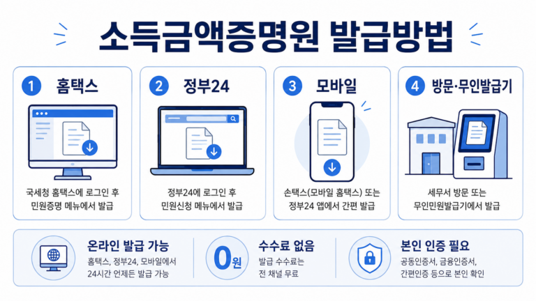 소득금액증명원 홈택스 정부24 모바일 방문 발급 방법