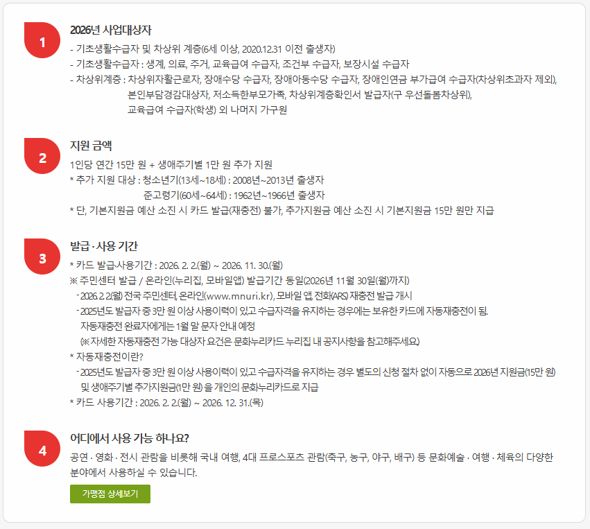 문화누리카드 신청방법 2026년 지원대상 지원금액 발급기간