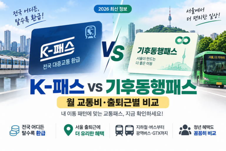 기후동행패스 K-패스 차이와 출퇴근별 교통 혜택을 비교한 대표 이미지