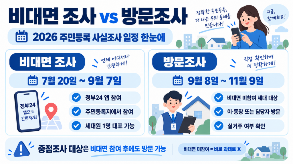 주민등록 사실조사 비대면 조사 방문조사 일정 비교