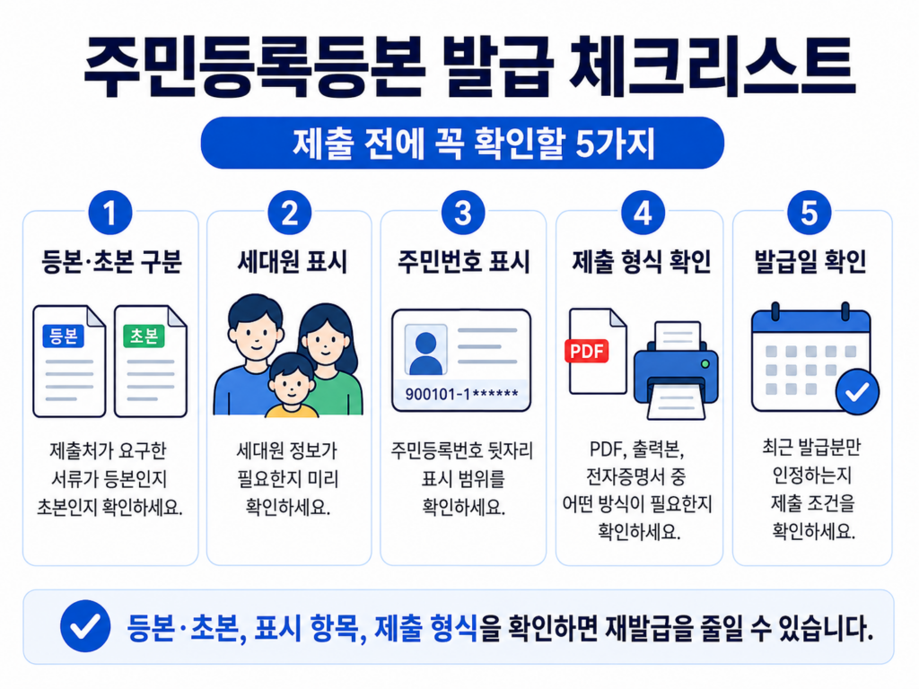 주민등록등본 인터넷 발급 등본 초본 주민번호 표시 제출 체크리스트