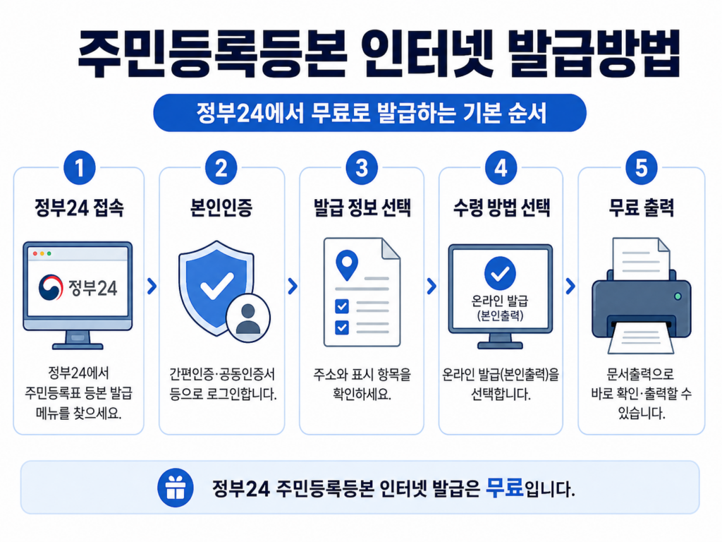 주민등록등본 인터넷 발급 정부24 무료 발급 순서