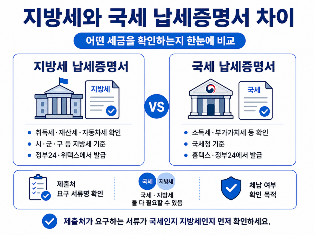지방세 납세증명서 국세 납세증명서 차이